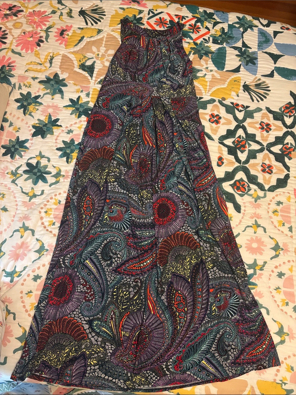 Soma Multicolor Paisley Maxi Dress in Purple, Teal, Red, and Black